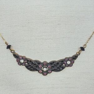 Pididdly Links Delicate Gold Chain With, Black and Pink Crystal Floral Necklace